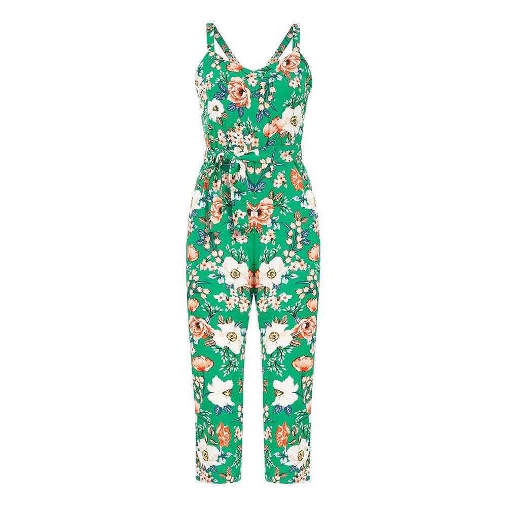 Green - Mela London - Women's Green Floral Print Culotte Jumpsuit - 1