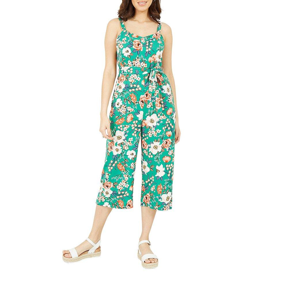 Green - Mela London - Women's Green Floral Print Culotte Jumpsuit - 2