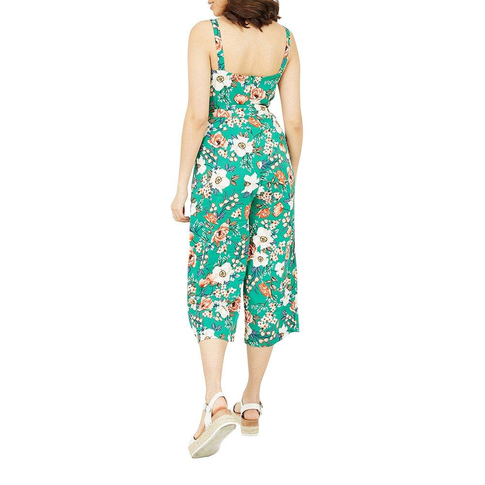 Green - Mela London - Women's Green Floral Print Culotte Jumpsuit - 4