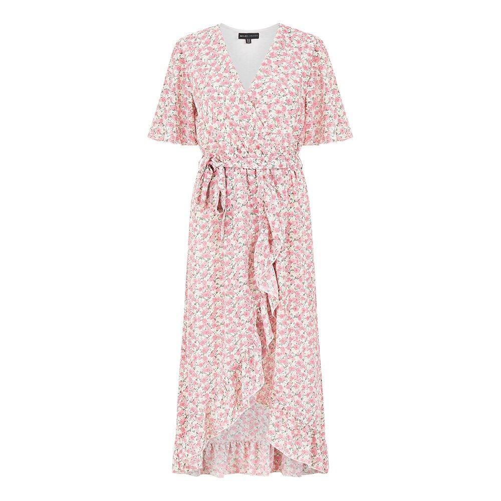 Pink - Mela London - Women's Pink Ditsy Floral Midi Wrap Dress - 1