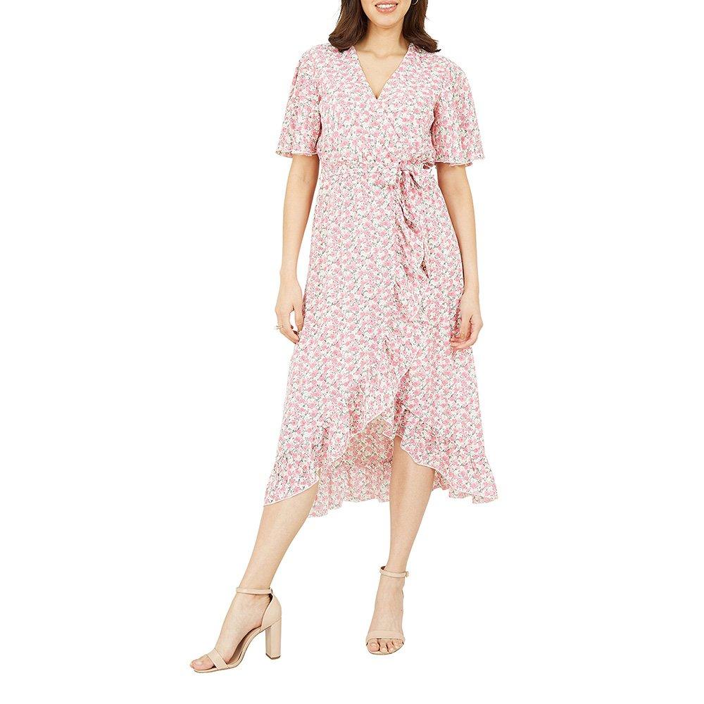 Pink - Mela London - Women's Pink Ditsy Floral Midi Wrap Dress - 2
