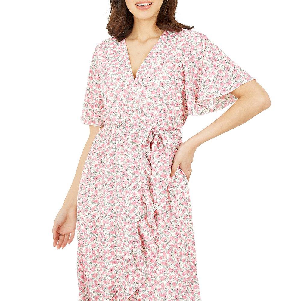 Pink - Mela London - Women's Pink Ditsy Floral Midi Wrap Dress - 3