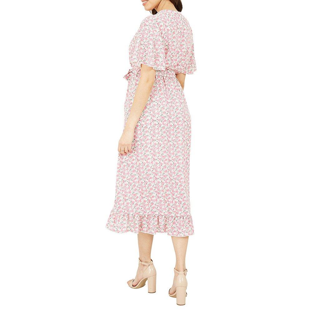 Pink - Mela London - Women's Pink Ditsy Floral Midi Wrap Dress - 4