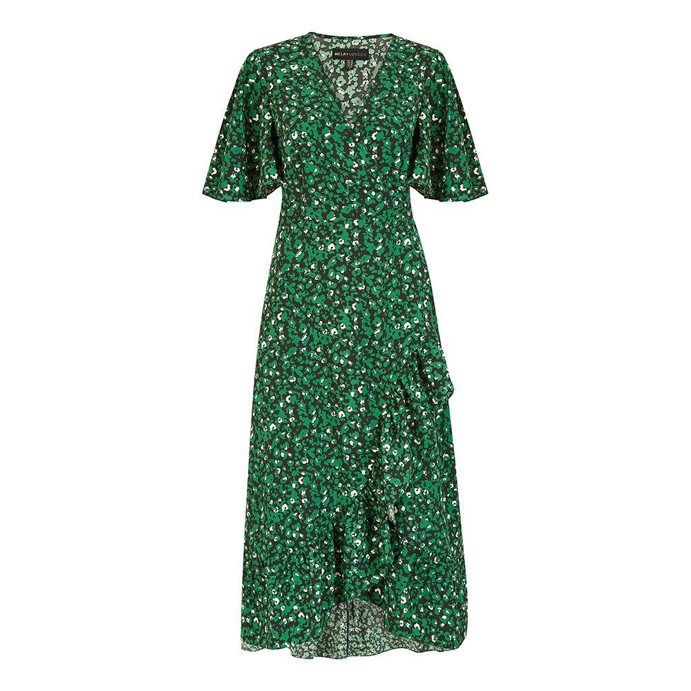Green - Mela London - Women's Green Leopard Print Wrap Dress - 1