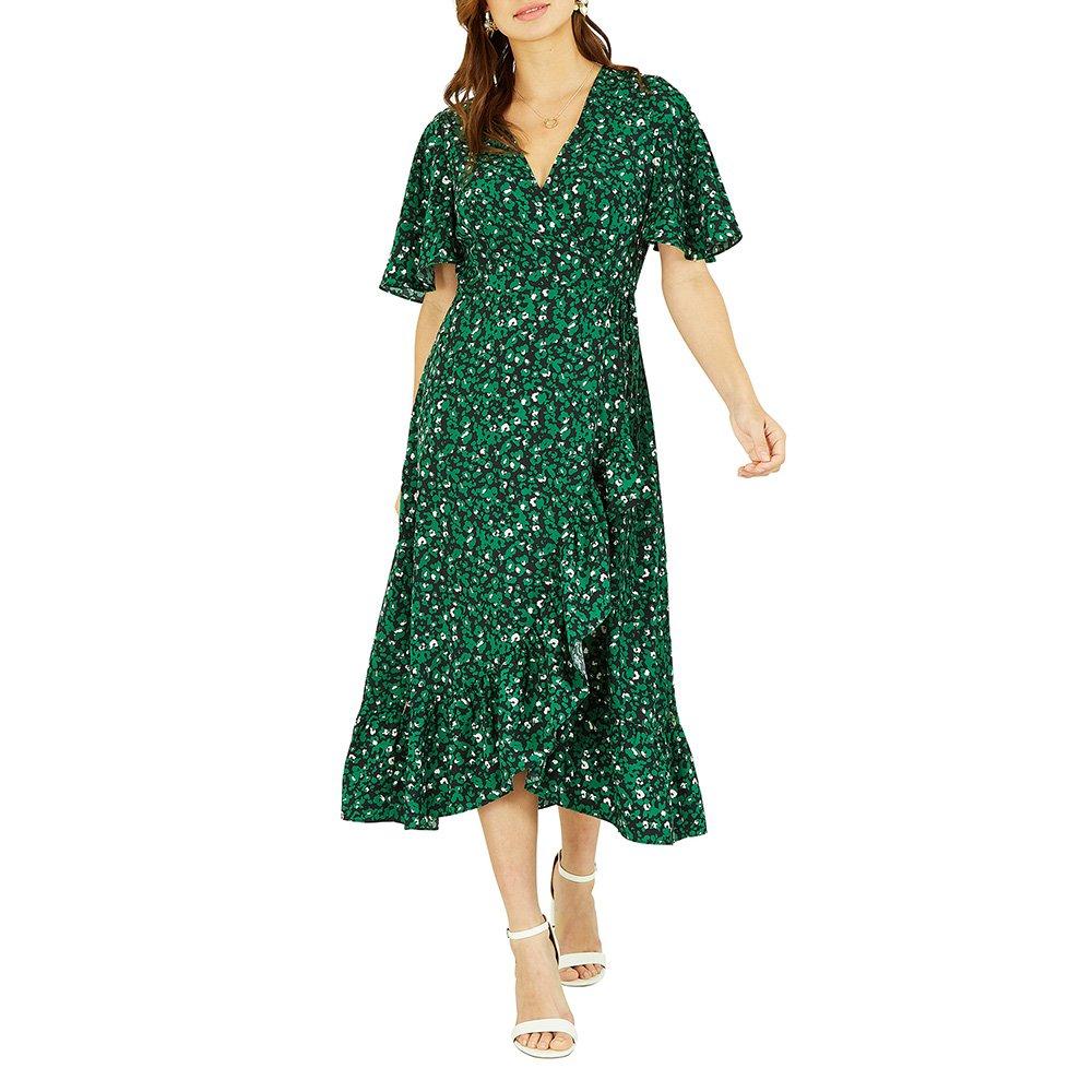 Green - Mela London - Women's Green Leopard Print Wrap Dress - 2