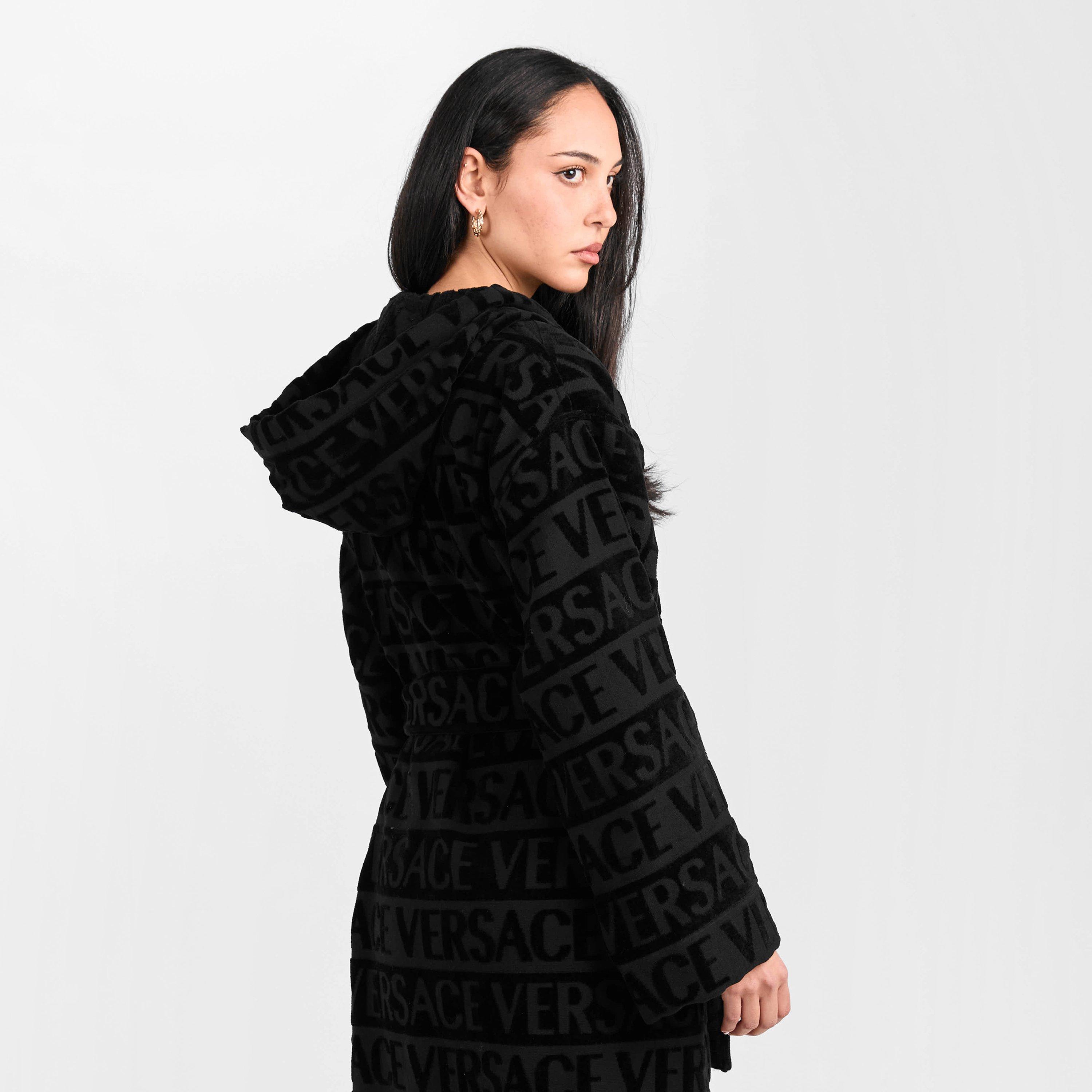 Black - Versace Home - Unisex Adults Hooded Bathrobe - 4