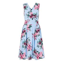 Mela London Mela London Blue Rose Printed Wrap Over Skater Dress