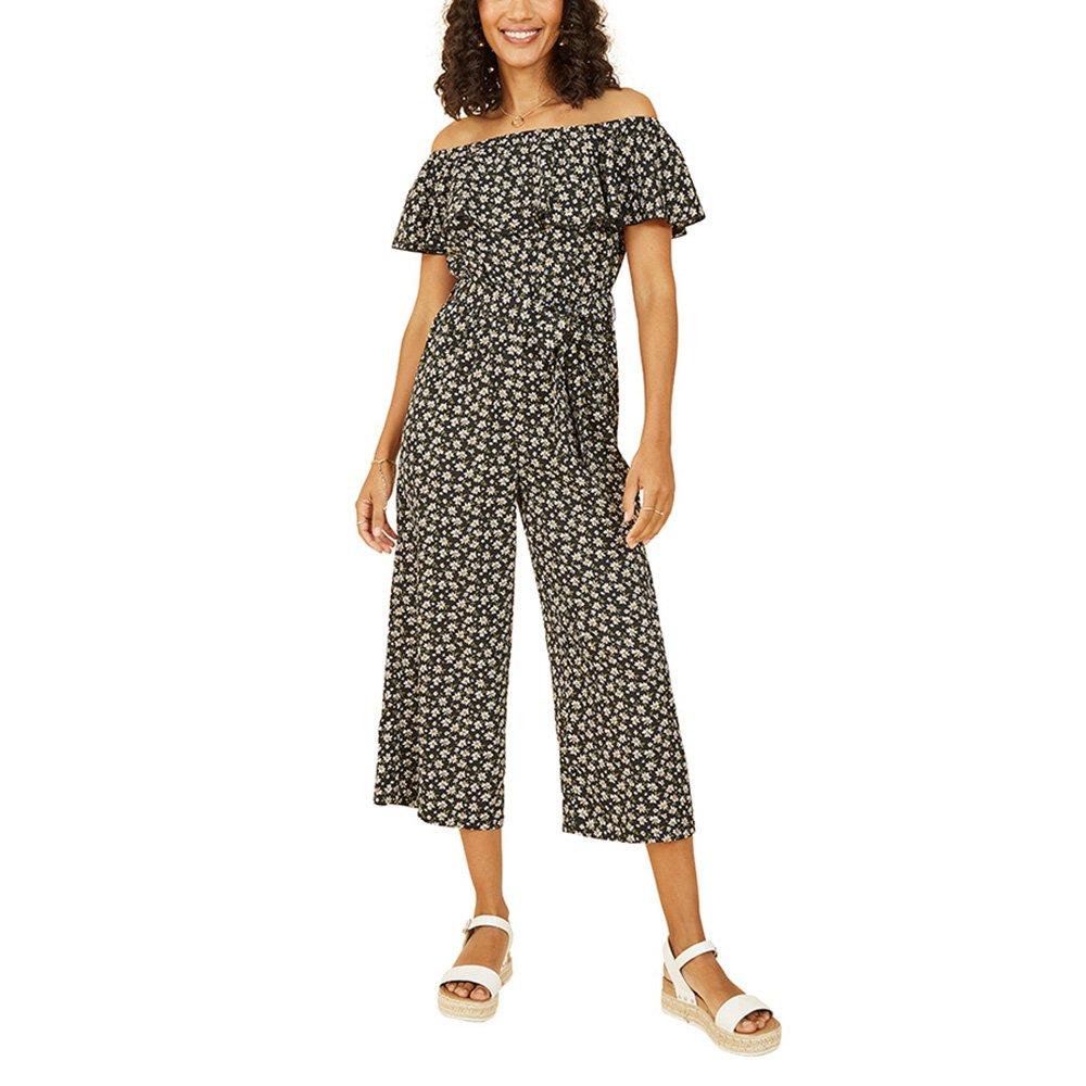 Black - Mela London - Women's Black Daisy Print Bardot Jumpsuit - 2