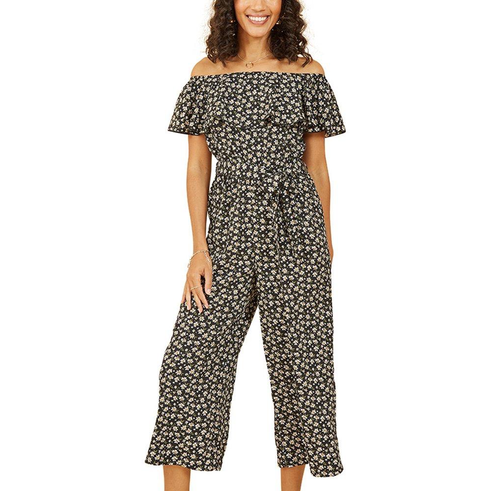 Black - Mela London - Women's Black Daisy Print Bardot Jumpsuit - 3