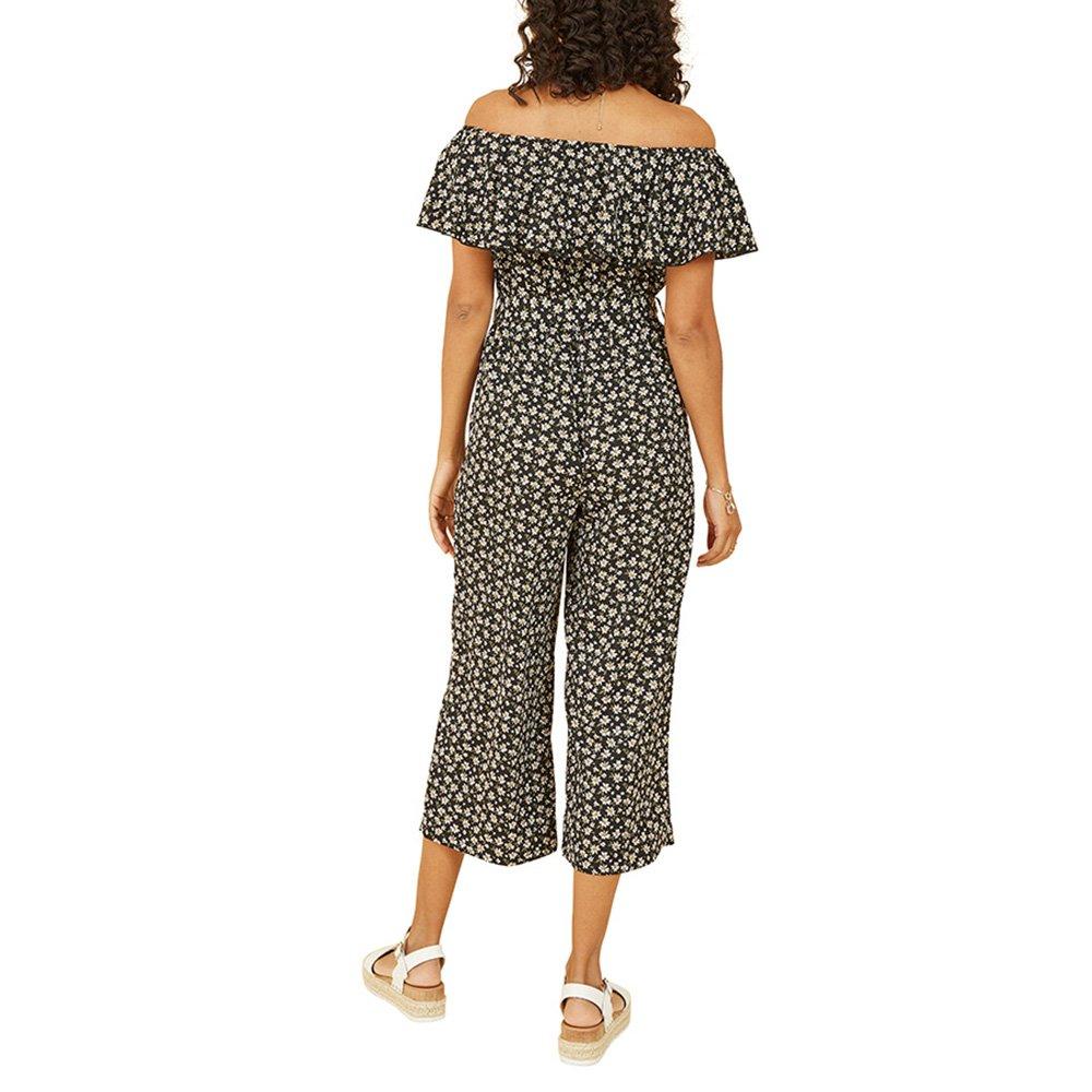Black - Mela London - Women's Black Daisy Print Bardot Jumpsuit - 4