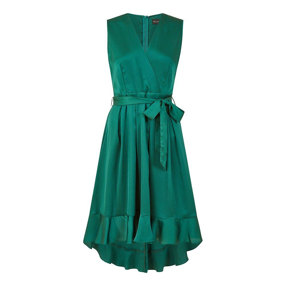 Mela London Women's Satin Dipped Hem Midi Wrap Dress Green - 6 (2XS)