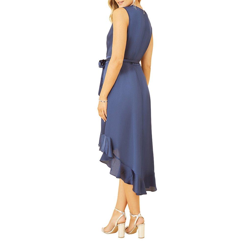Navy - Mela London - Women's Green Satin Dipped Hem Midi Wrap Dress - 4