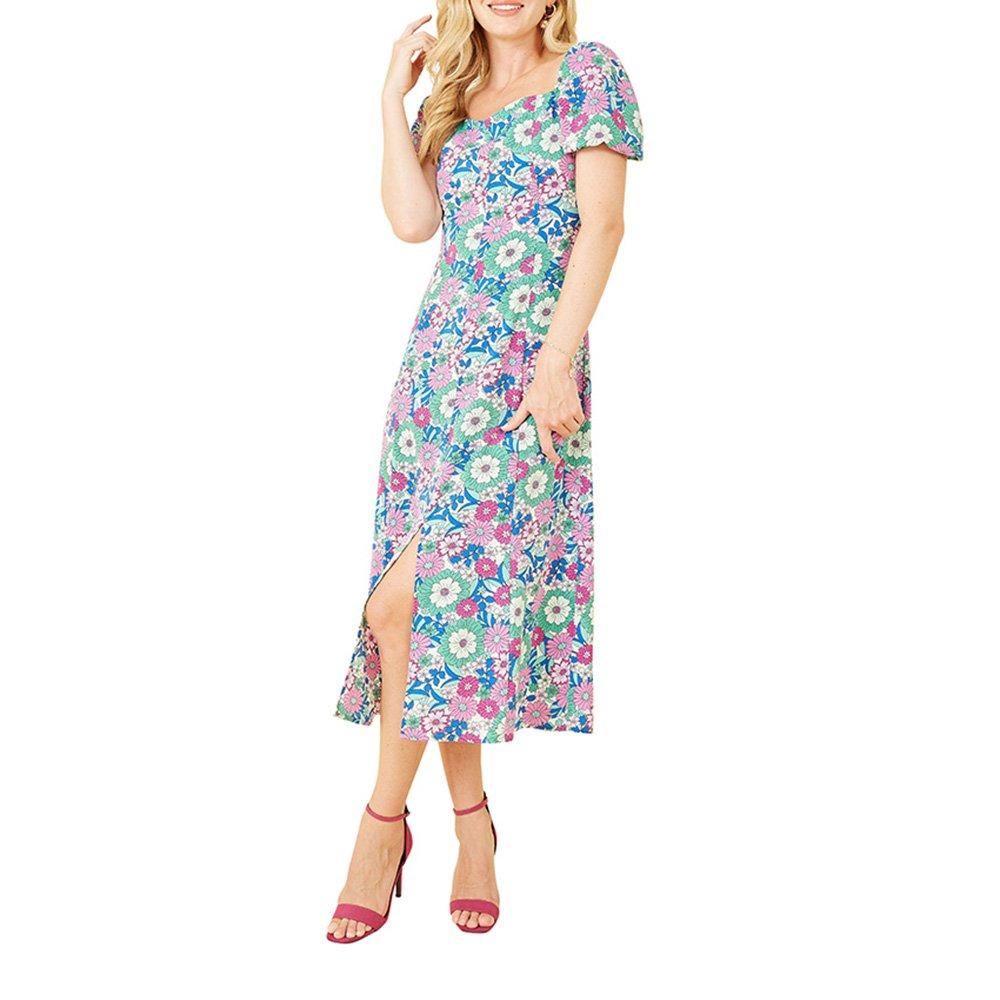 Pink - Mela London - Women's Pink Retro Flower Print Midi Wrap Dress - 2