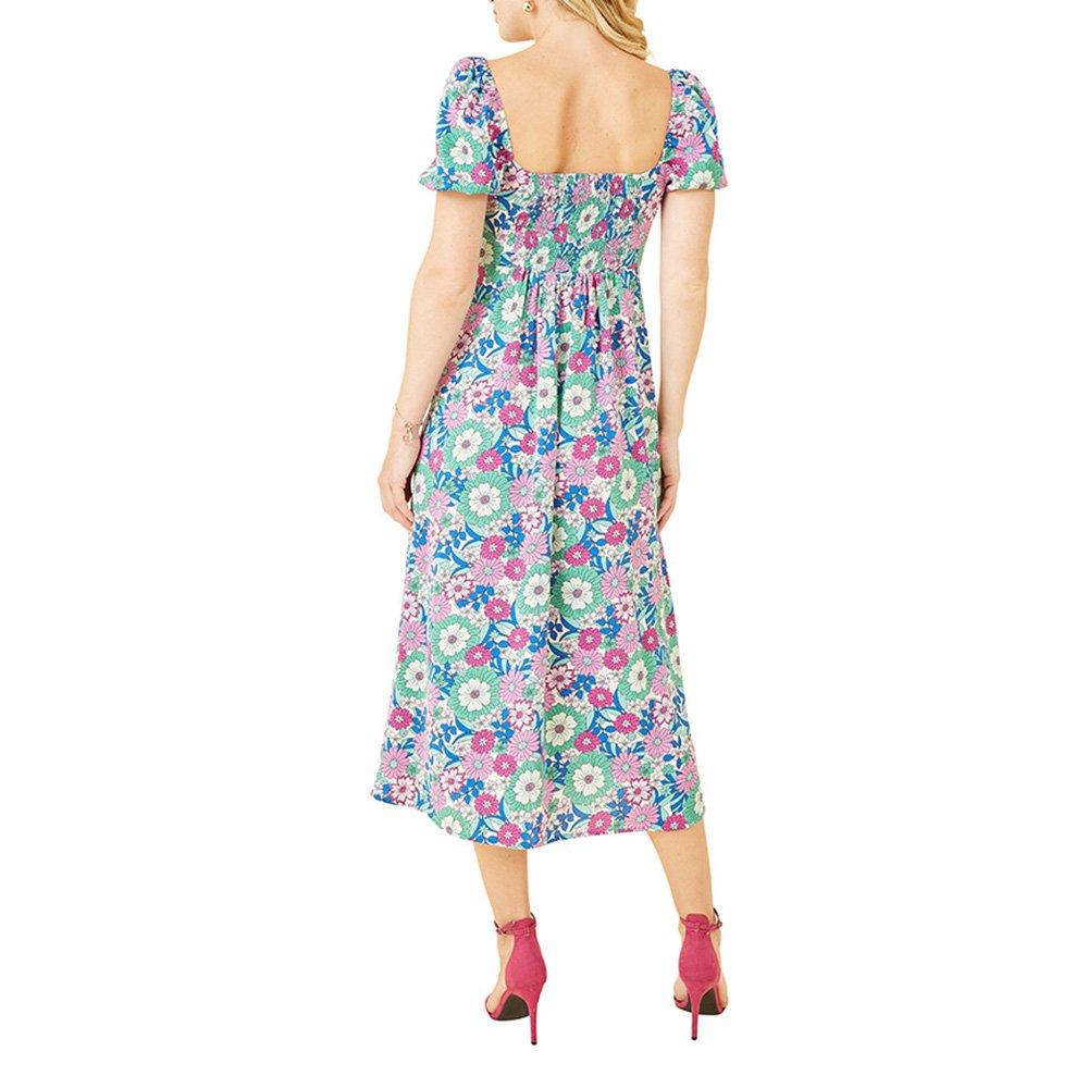 Pink - Mela London - Women's Pink Retro Flower Print Midi Wrap Dress - 4