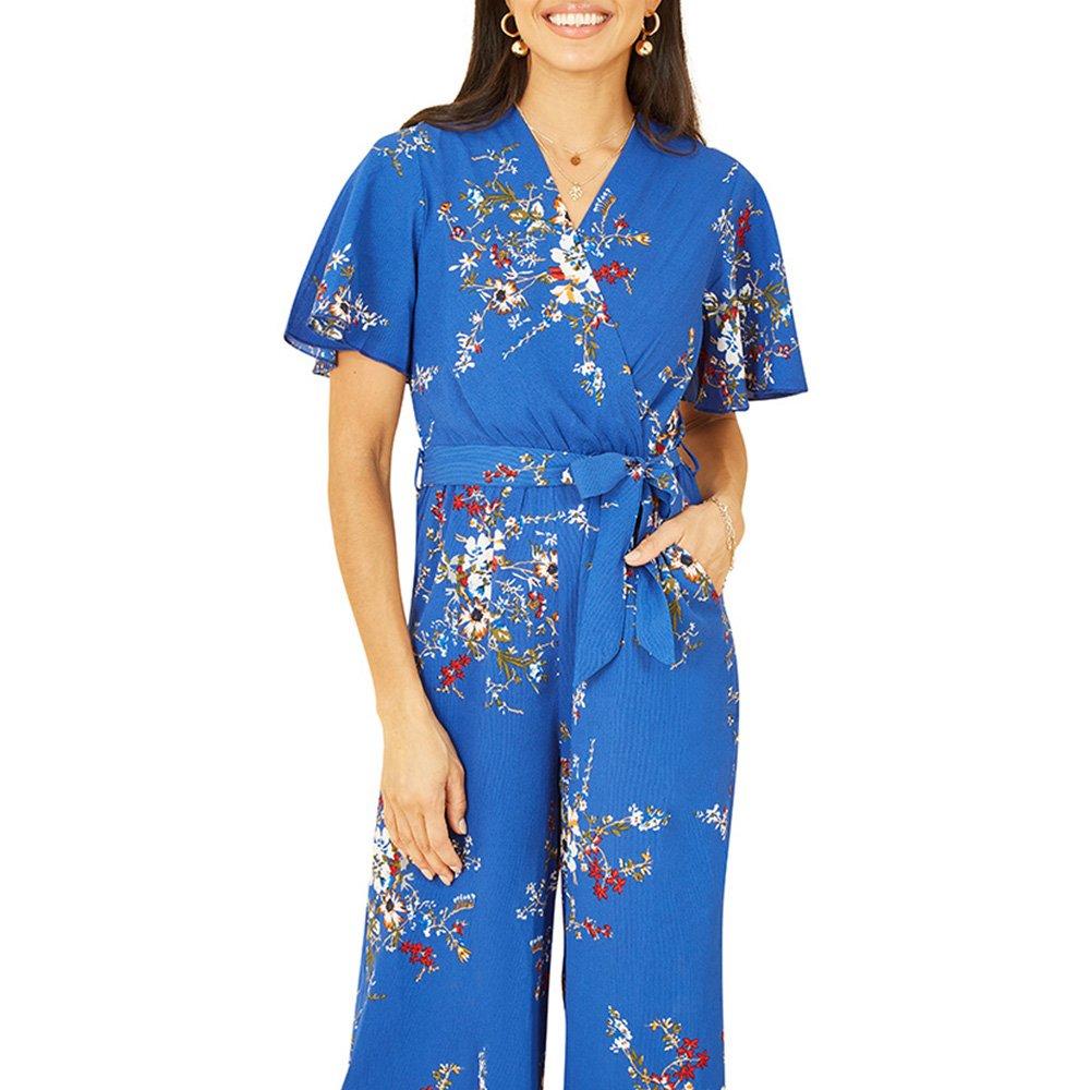 Blue - Mela London - Women's Burgundy Floral Print Jumpsuit - 3