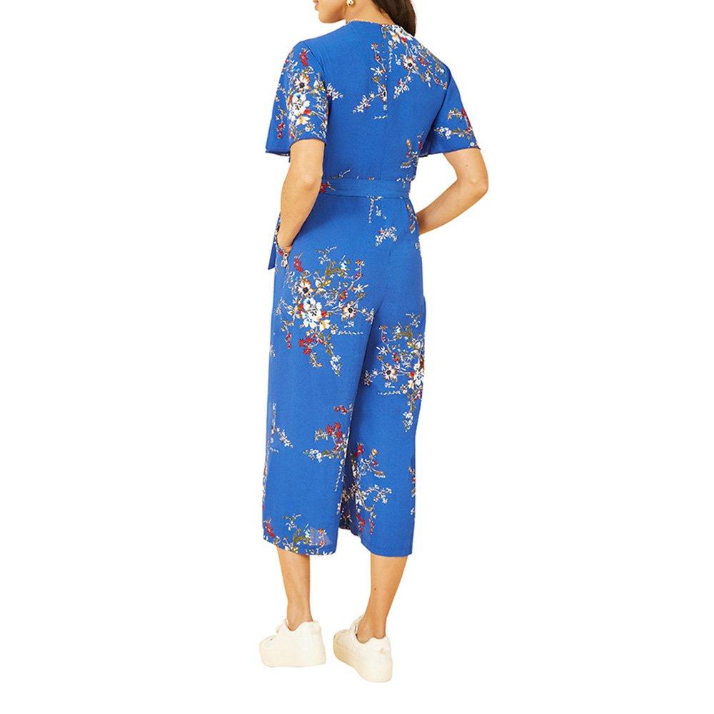 Blue - Mela London - Women's Burgundy Floral Print Jumpsuit - 4