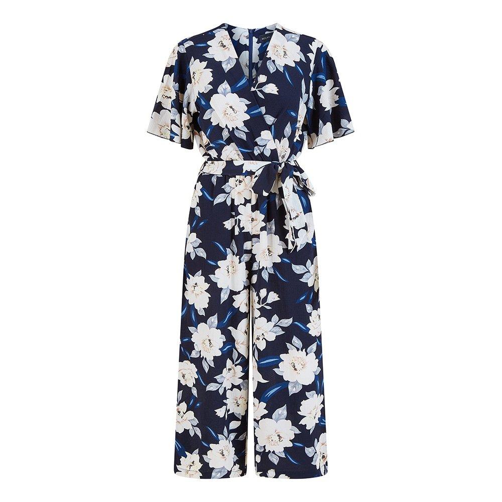 Mela London Women's Floral Angel Sleeve Jumpsuit Navy - 26 (6XL)