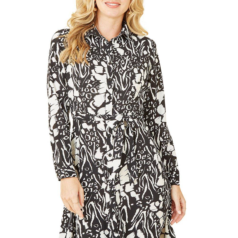 Black - Mela London - Women's Black Animal Print Midi Shirt Dress - 3
