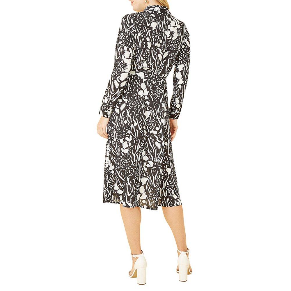 Black - Mela London - Women's Black Animal Print Midi Shirt Dress - 4