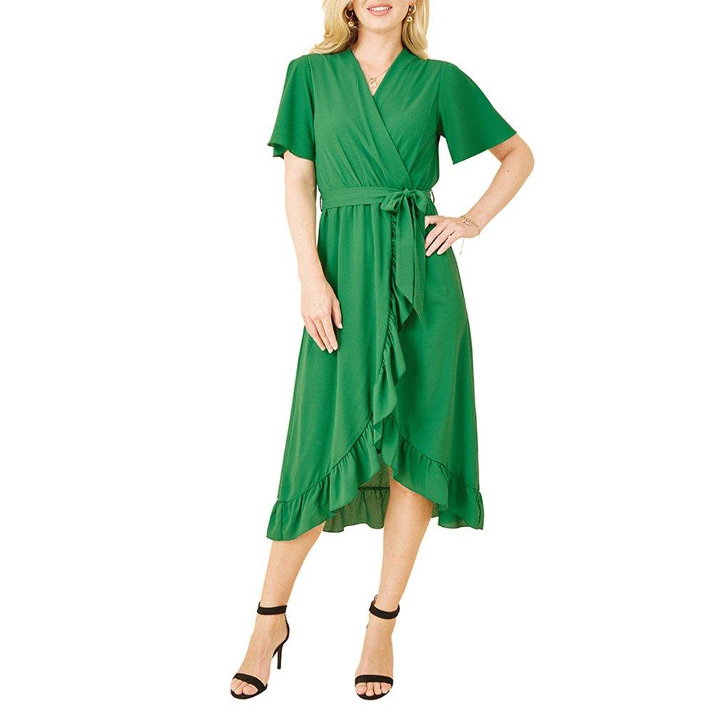 Bright Green - Mela London - Women's Greenwrap Frill Hem Wrap Dress - 2
