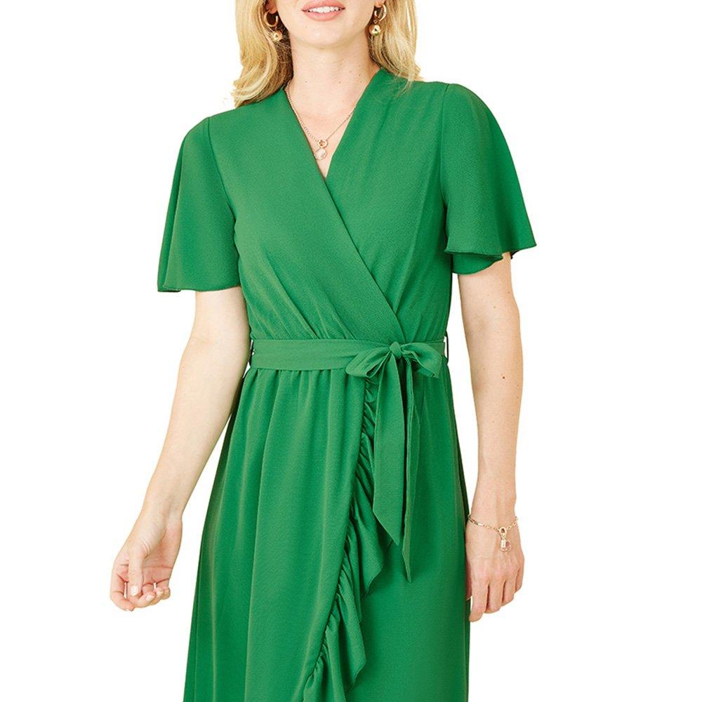 Bright Green - Mela London - Women's Greenwrap Frill Hem Wrap Dress - 3