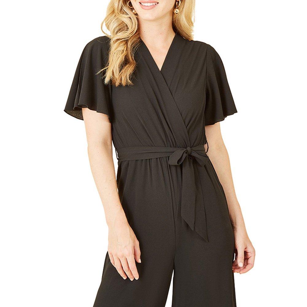 Black - Mela London - Women's Navy Wrap Angel Sleeve Jumpsuit - 3