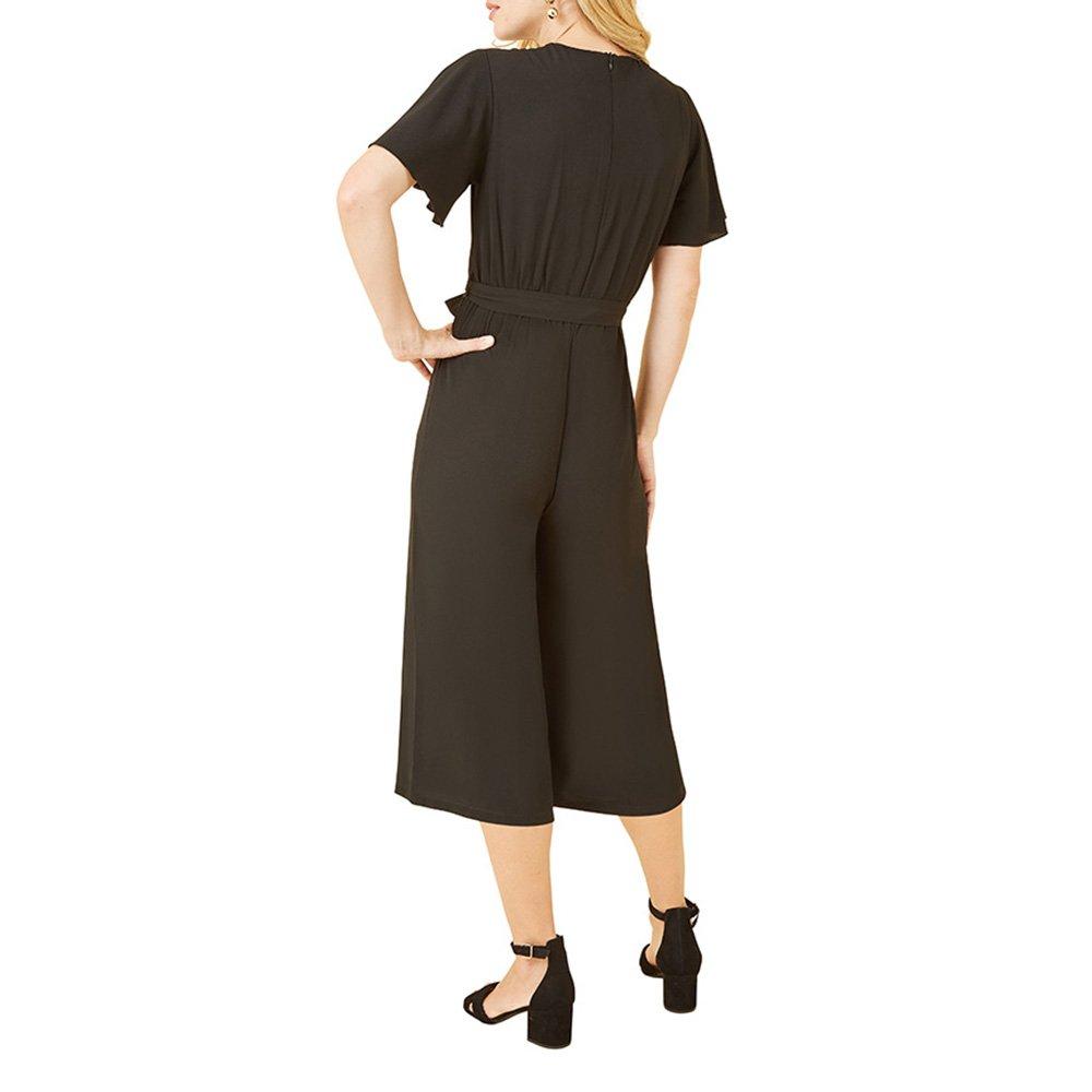 Black - Mela London - Women's Navy Wrap Angel Sleeve Jumpsuit - 4