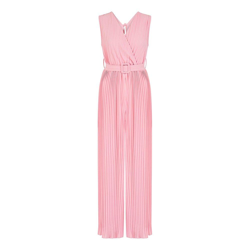 Mela London Women's Pink Pleated Jumpsuit With Belt