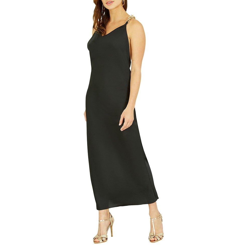 Black - Mela London - Women's Black Satin Chain Strap Maxi Dress - 2