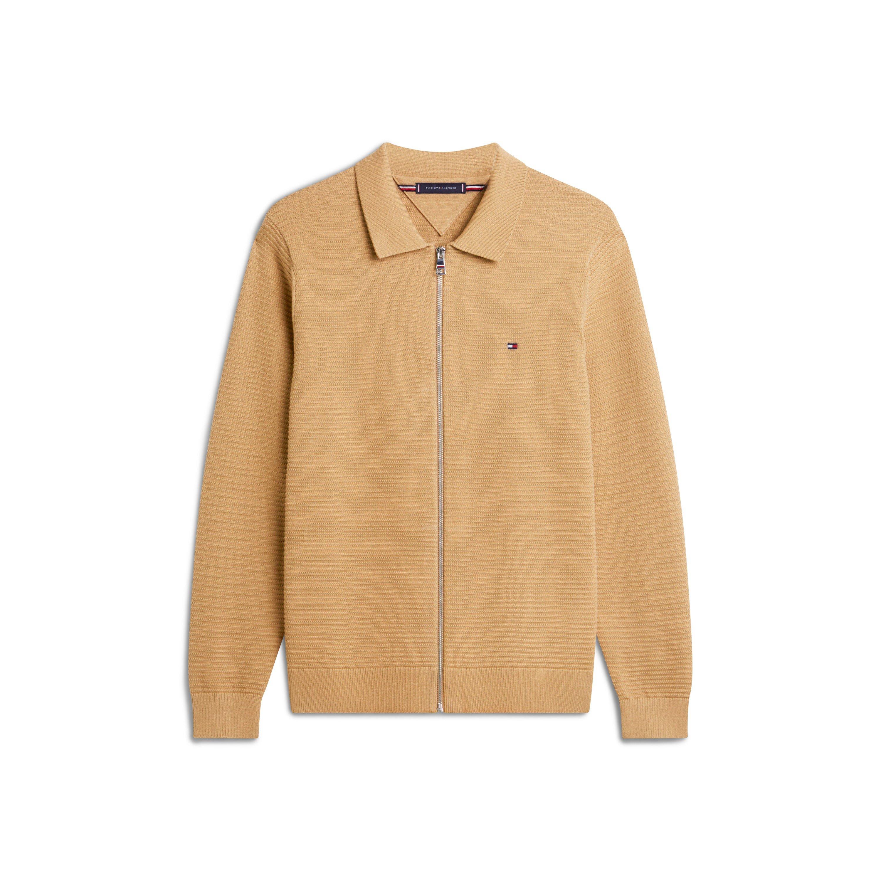 Tommy Hilfiger Men's Structure Full Zip Crew Neck Jumper - Safari Canvas - S