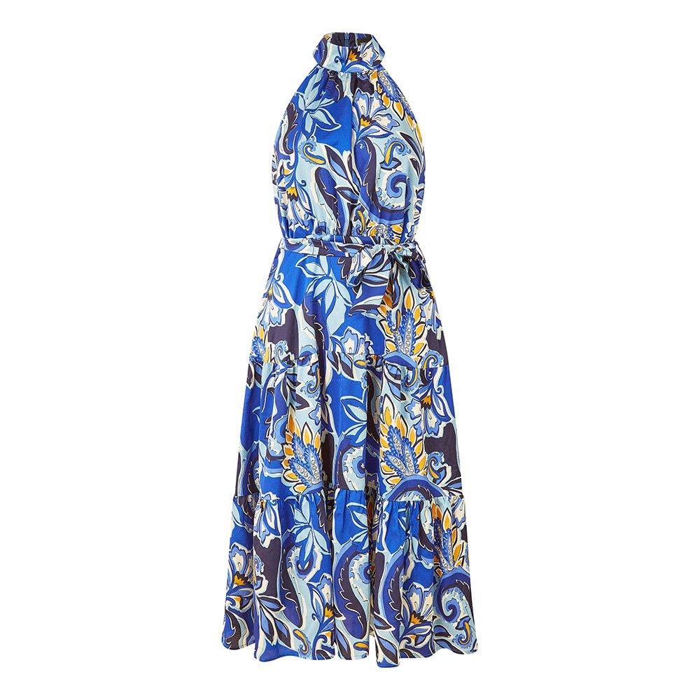 Blue - Mela London - Blue Paisley Floral Halter Midi Dress - 1
