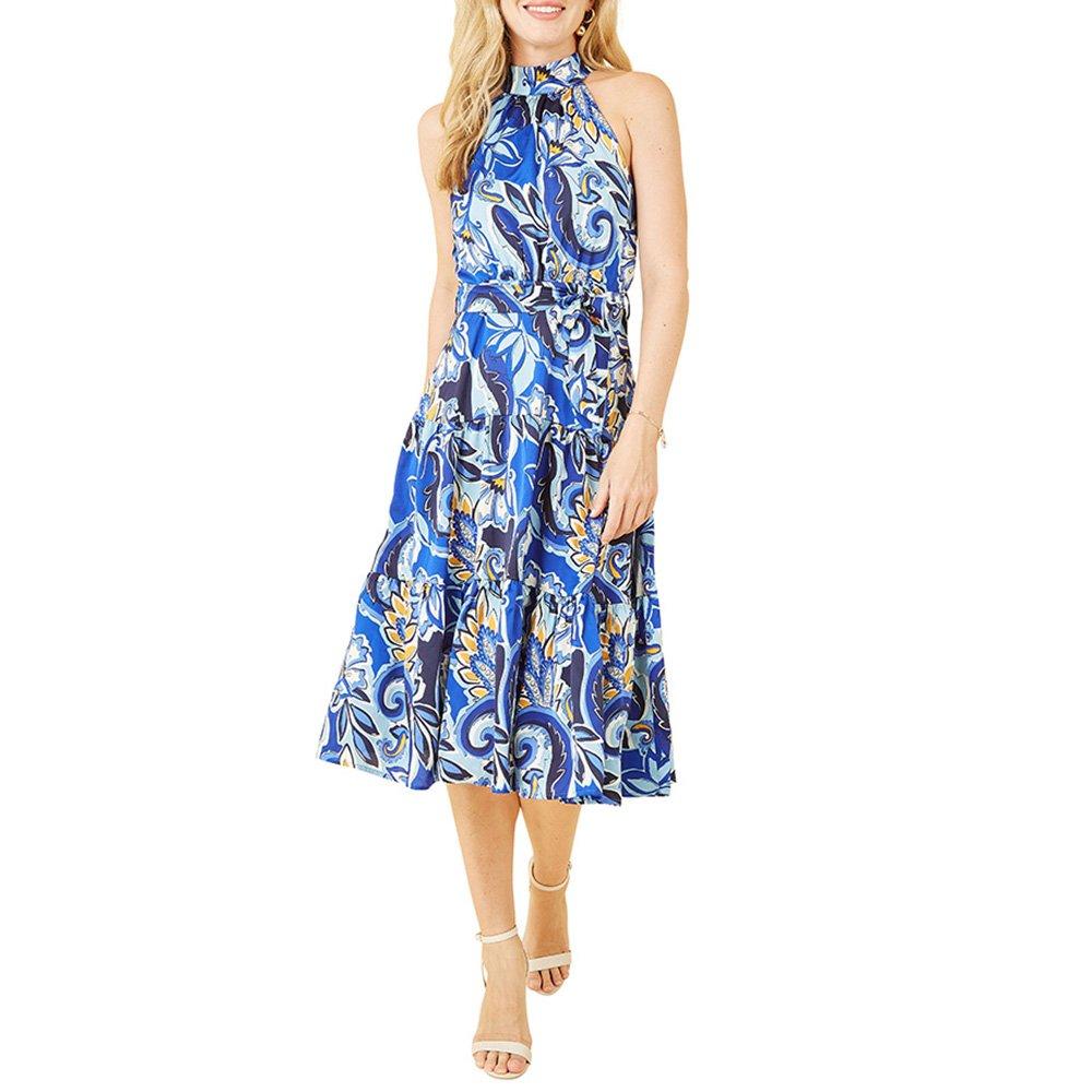 Blue - Mela London - Blue Paisley Floral Halter Midi Dress - 2