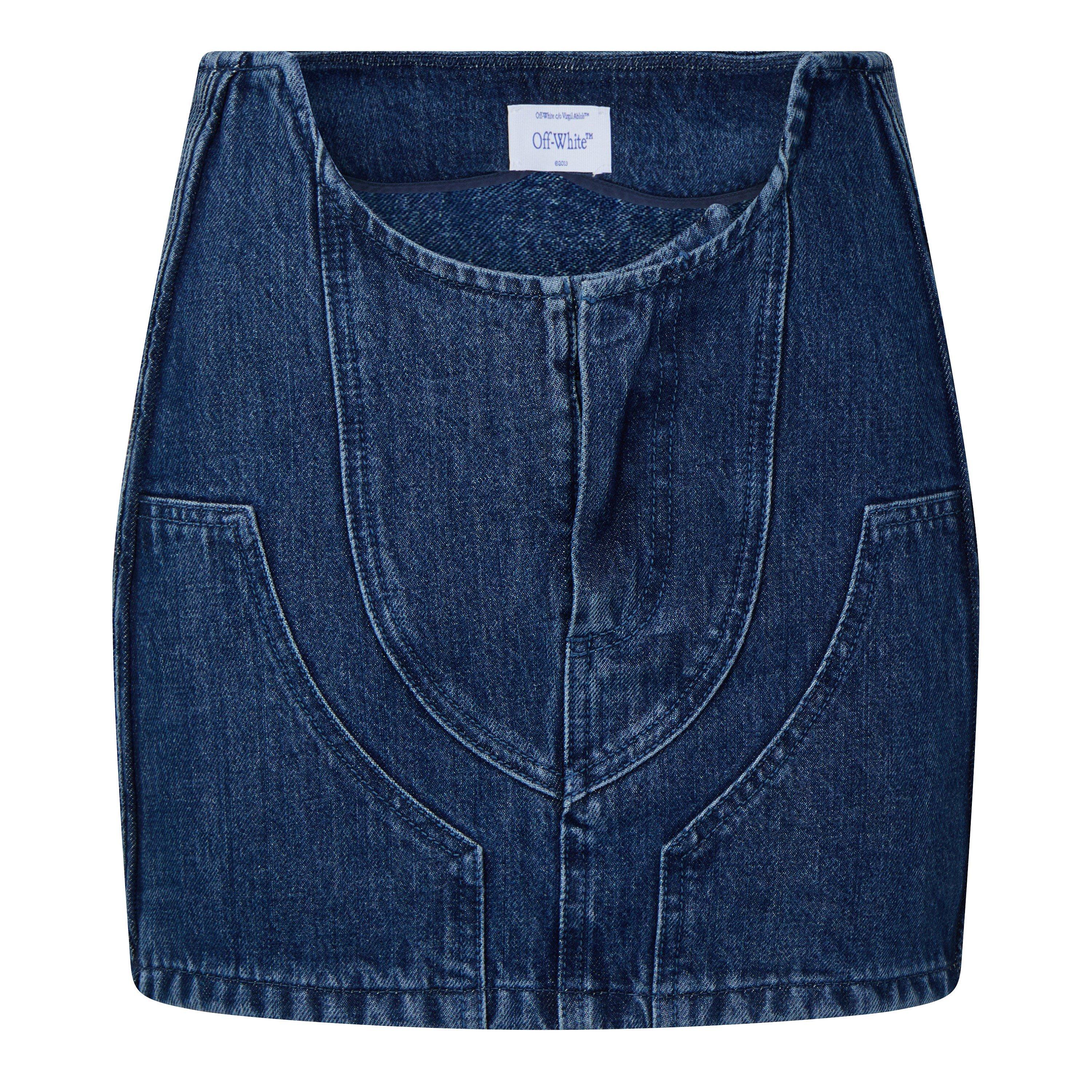 Blue - Off White - Women's A-Line Denim Skirt - 1