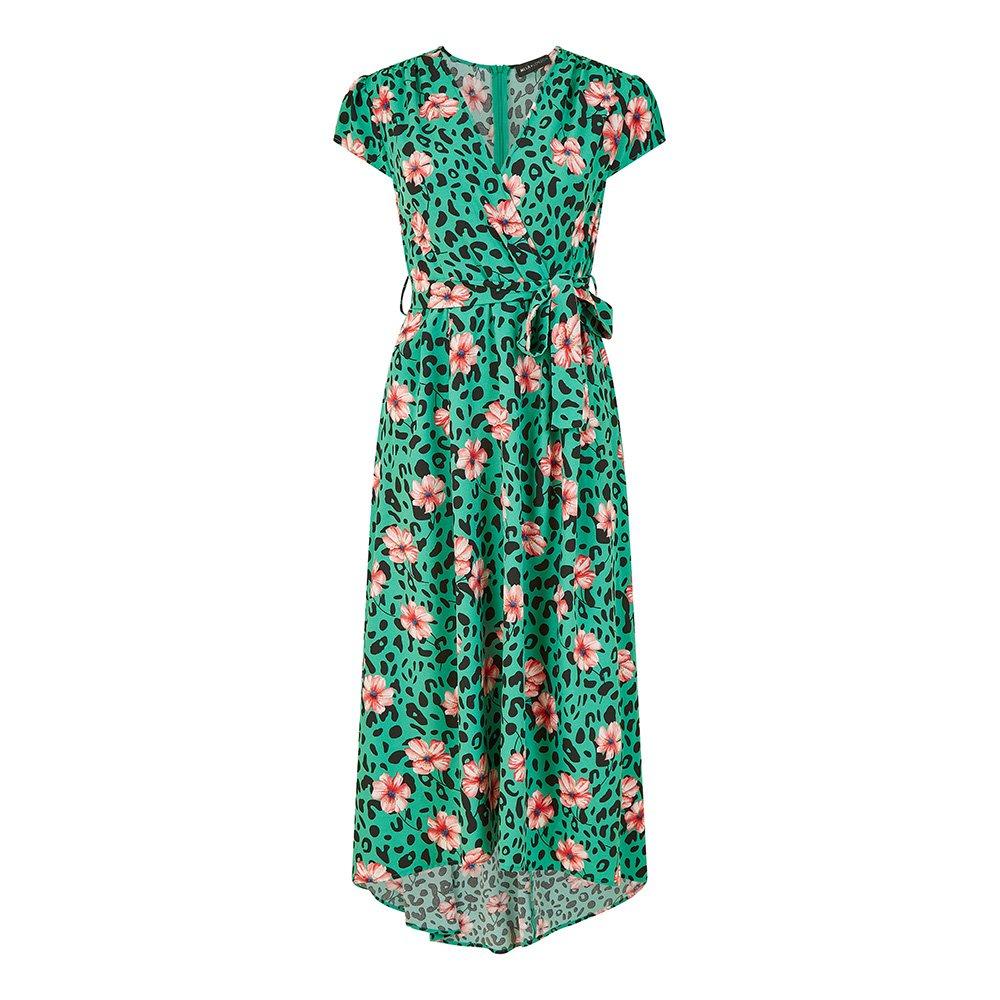 Mela London Women's Animal Print Dipped Hem Wrap Dress Green - 10 (S)