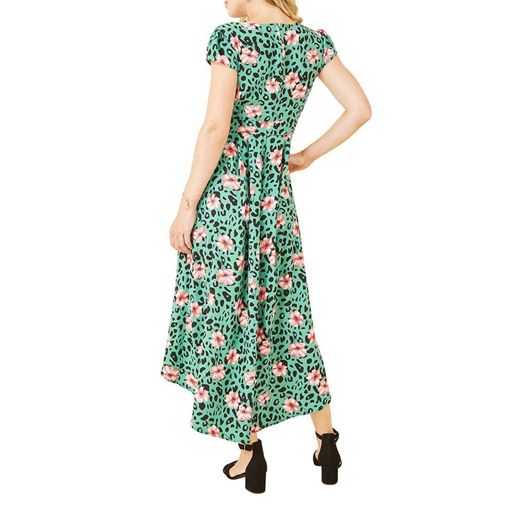 Green - Mela London - Women's Green Animal Print Dipped Hem Wrap Dress - 4