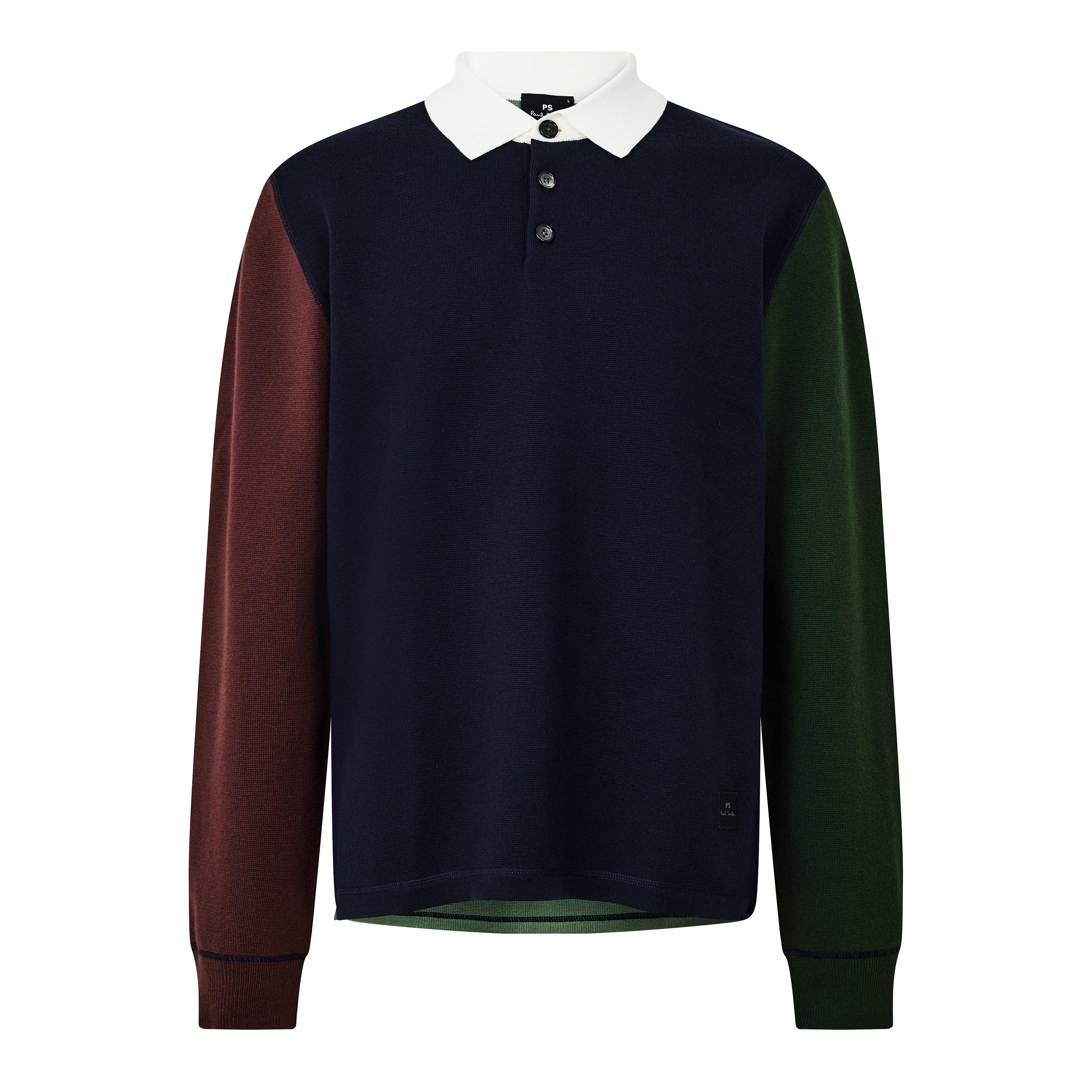 Navy 49 - PS Paul Smith - Men's Fine-Knit Long-Sleeve Merino Polo Shirt - 1