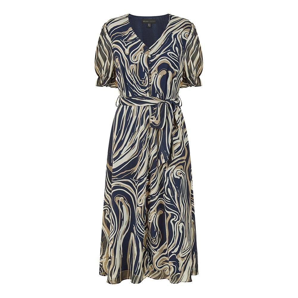 Navy - Mela London - Women's Navy Swirl Print Midi Tea Wrap Dress - 1