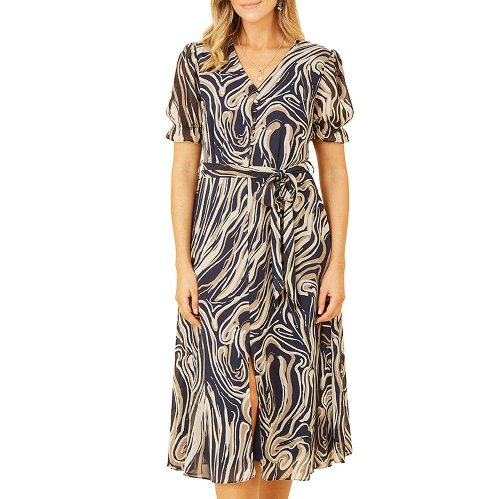 Navy - Mela London - Women's Navy Swirl Print Midi Tea Wrap Dress - 2