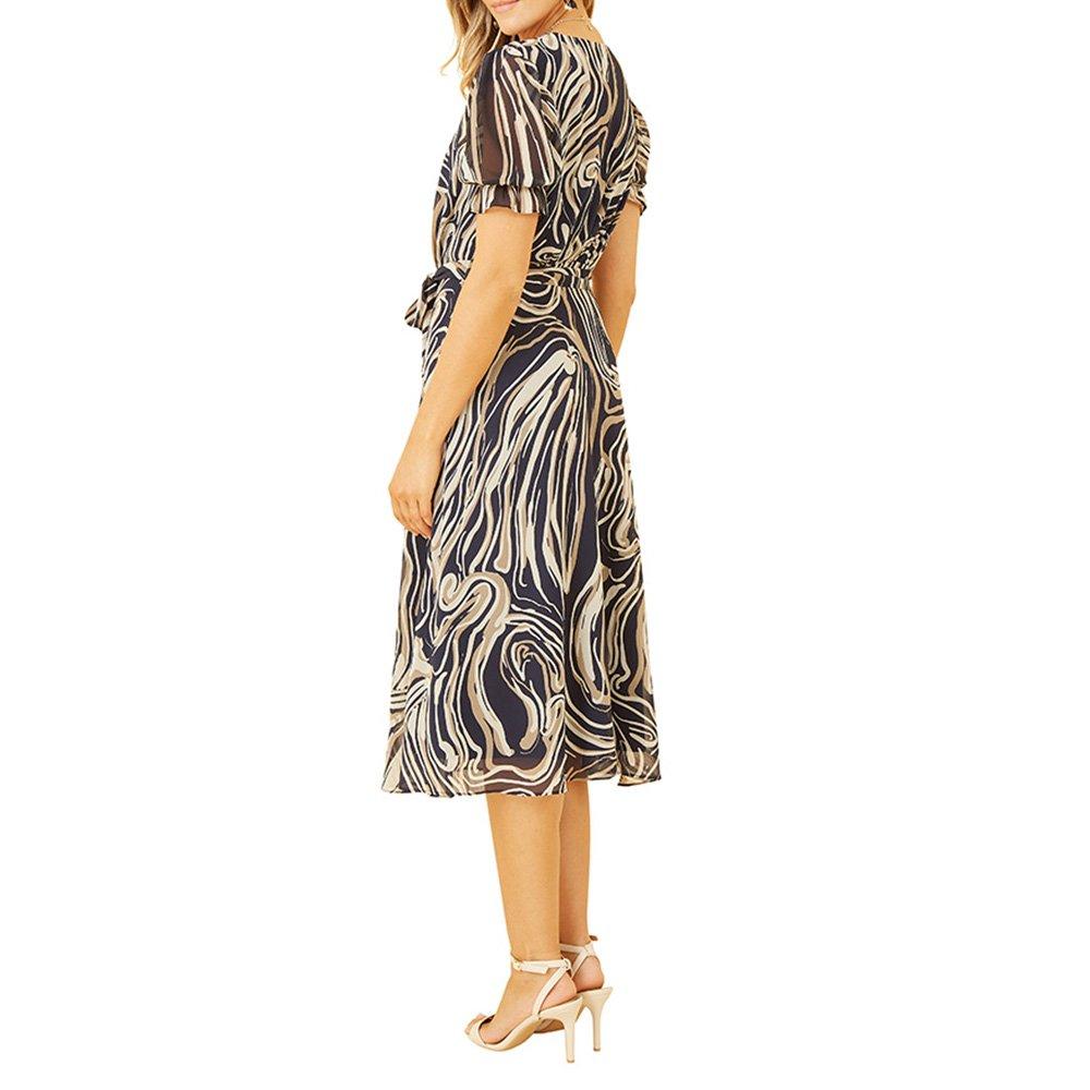 Navy - Mela London - Women's Navy Swirl Print Midi Tea Wrap Dress - 3