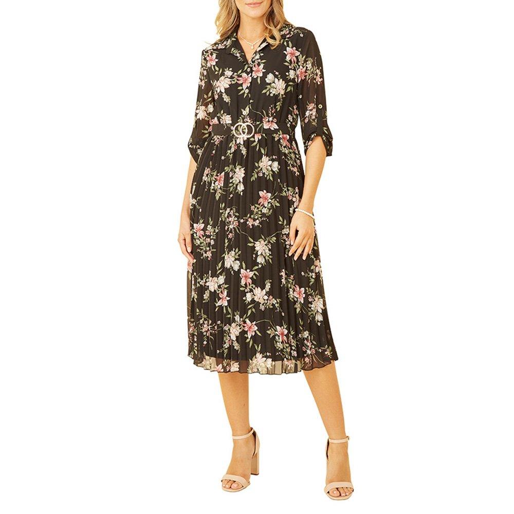 Black - Mela London - Women's Black Floral Print Midi Wrap Dress - 2