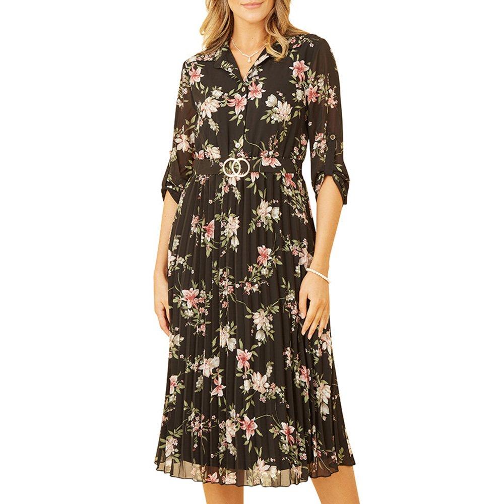 Black - Mela London - Women's Black Floral Print Midi Wrap Dress - 3
