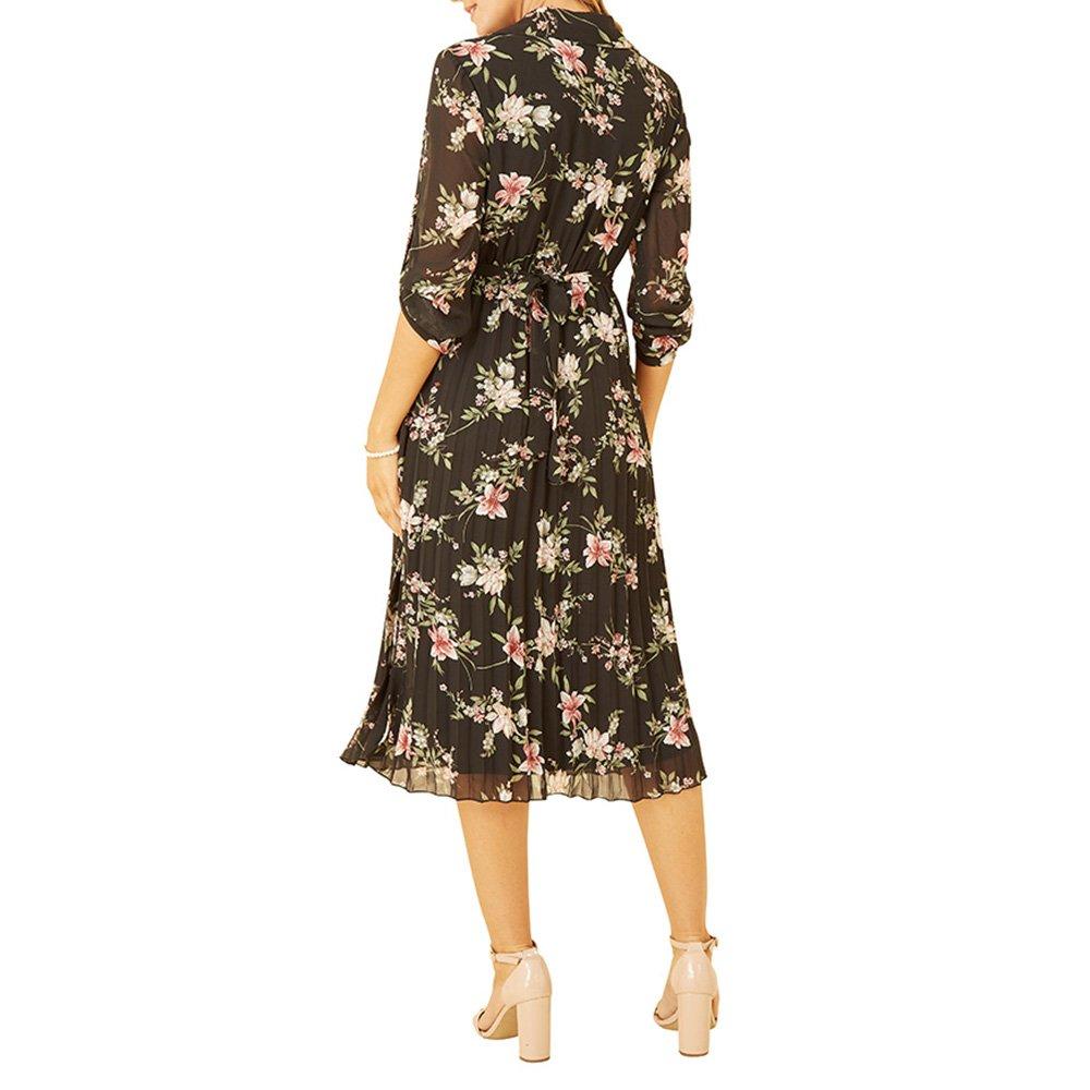 Black - Mela London - Women's Black Floral Print Midi Wrap Dress - 4