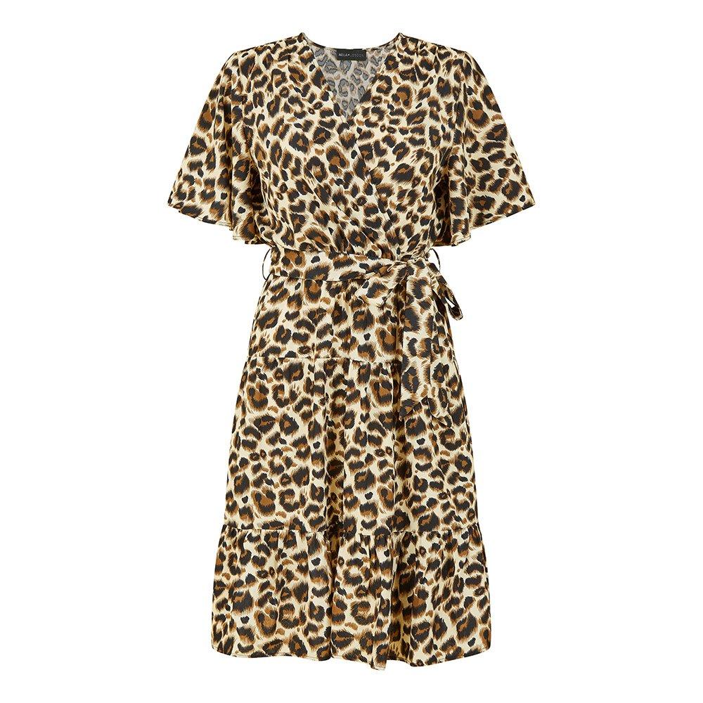 Brown - Mela London - Women's Brown Animal Print Wrap Dress - 1