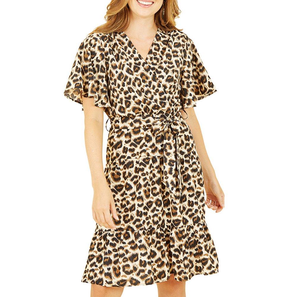 Brown - Mela London - Women's Brown Animal Print Wrap Dress - 3