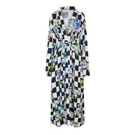 Off White Floral-Print Satin Pajama Robe