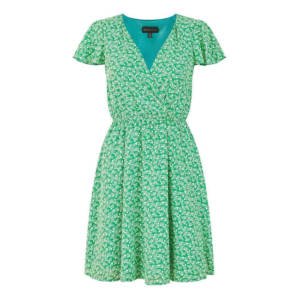 Green - Mela London - Women's Green Ditsy Print Wrap Dress - 1