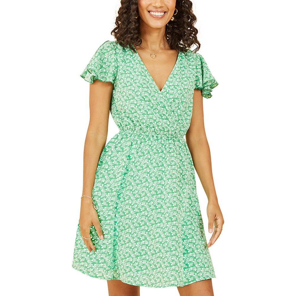 Green - Mela London - Women's Green Ditsy Print Wrap Dress - 3