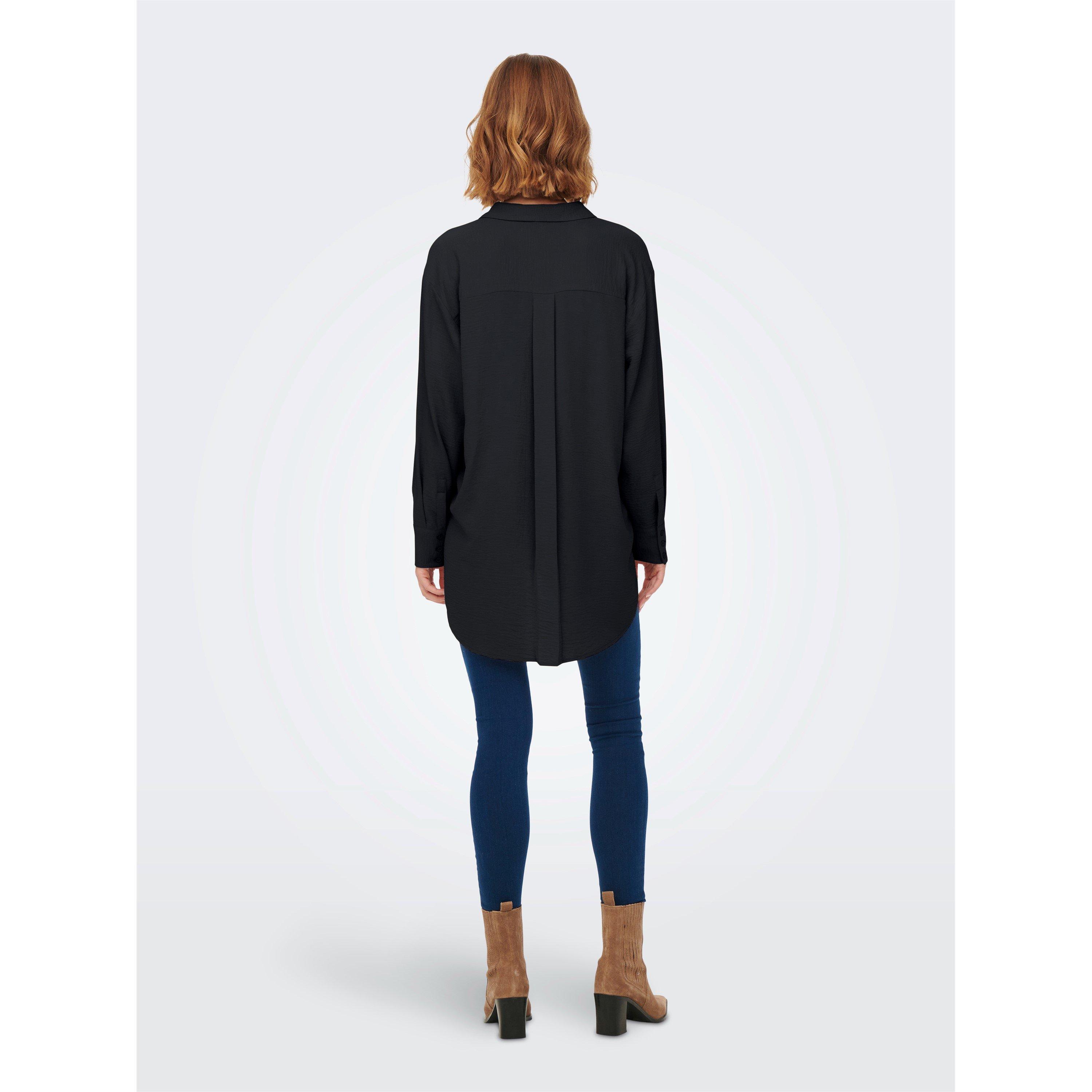 Black - Only - Long Sleeve Plain Shirt - 2
