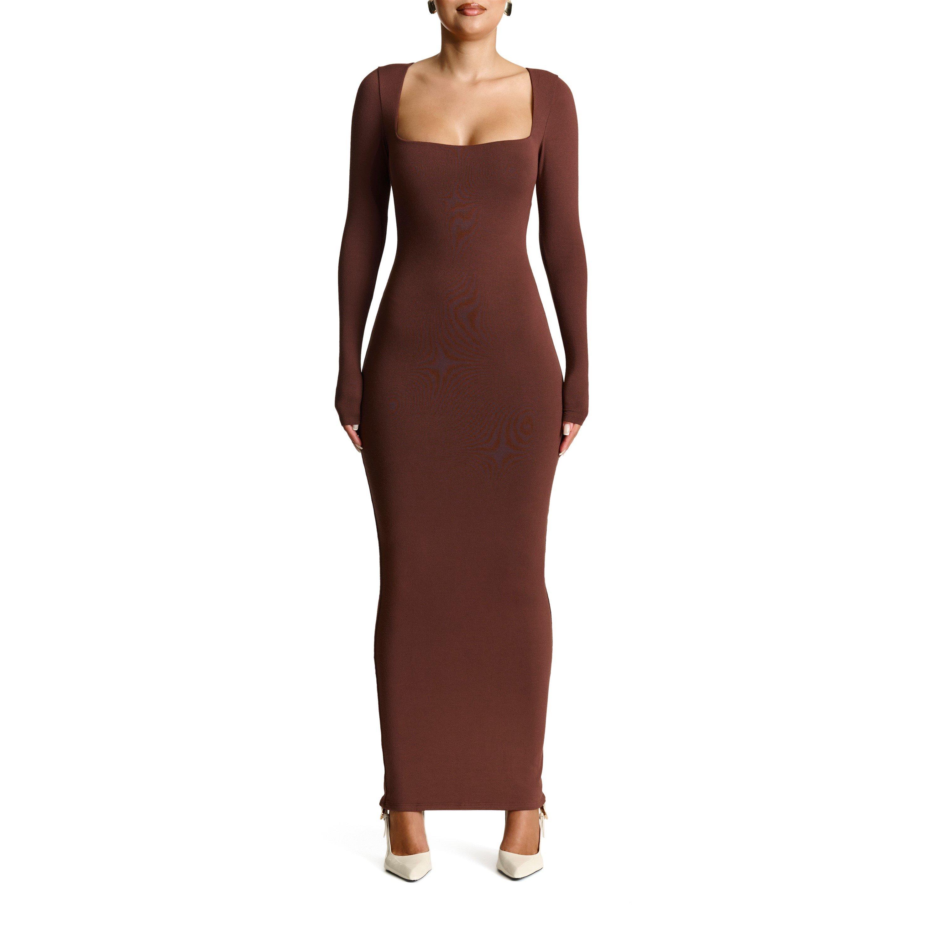 Chocolate - Naked Wardrobe - Square Neck Sculpt Maxi Dress - 2