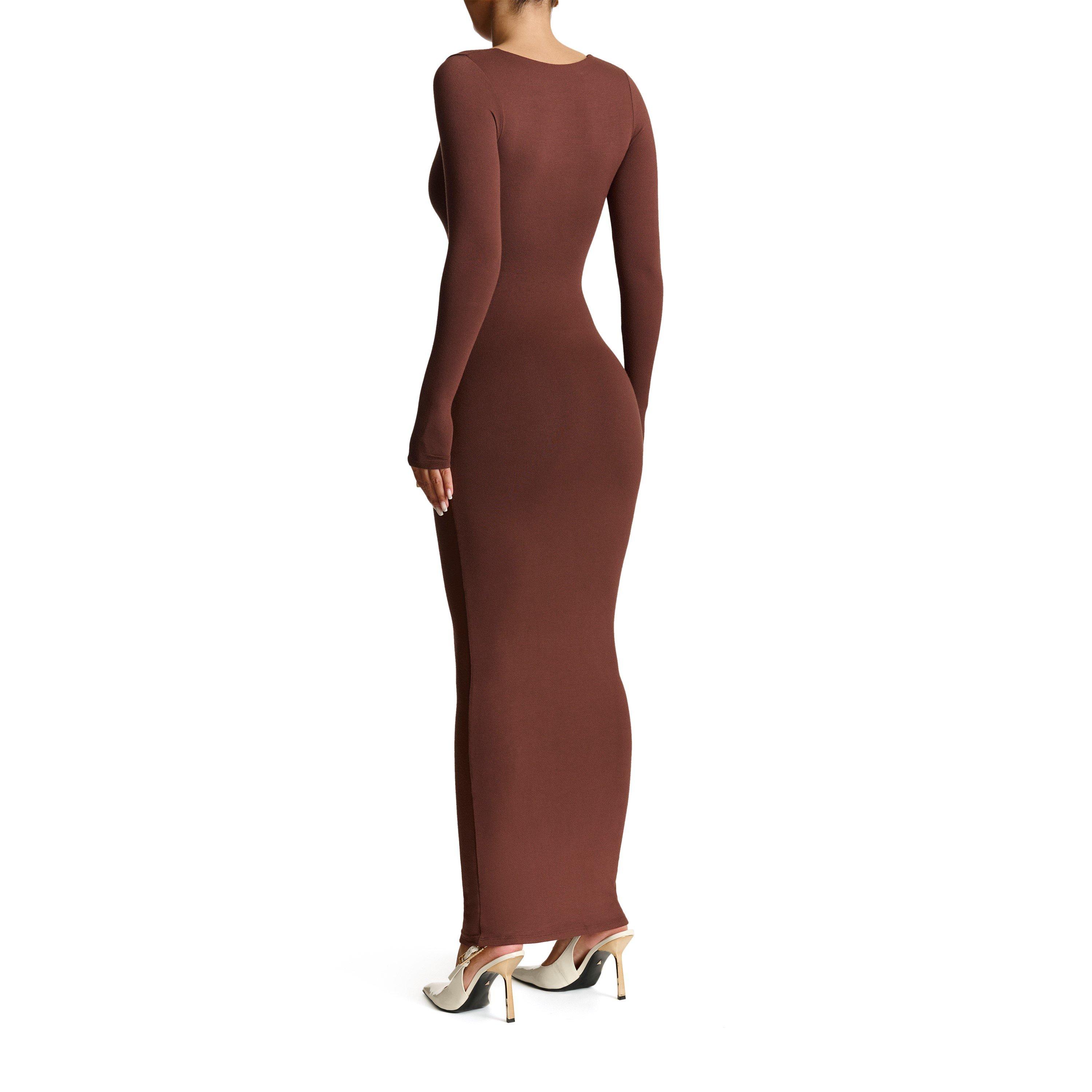 Chocolate - Naked Wardrobe - Square Neck Sculpt Maxi Dress - 4